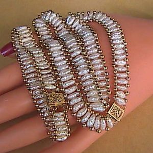 14k Yellow Gold Biwa Pearl Matching Set